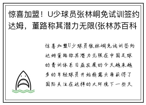 惊喜加盟！U少球员张林峒免试训签约达姆，董路称其潜力无限(张林苏百科)